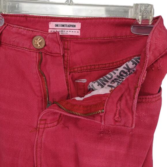 One Teaspoon High Waist Awesome Baggies Red Distressed Ripped Jeans 28x28 Sz 26 - Picture 5 of 9